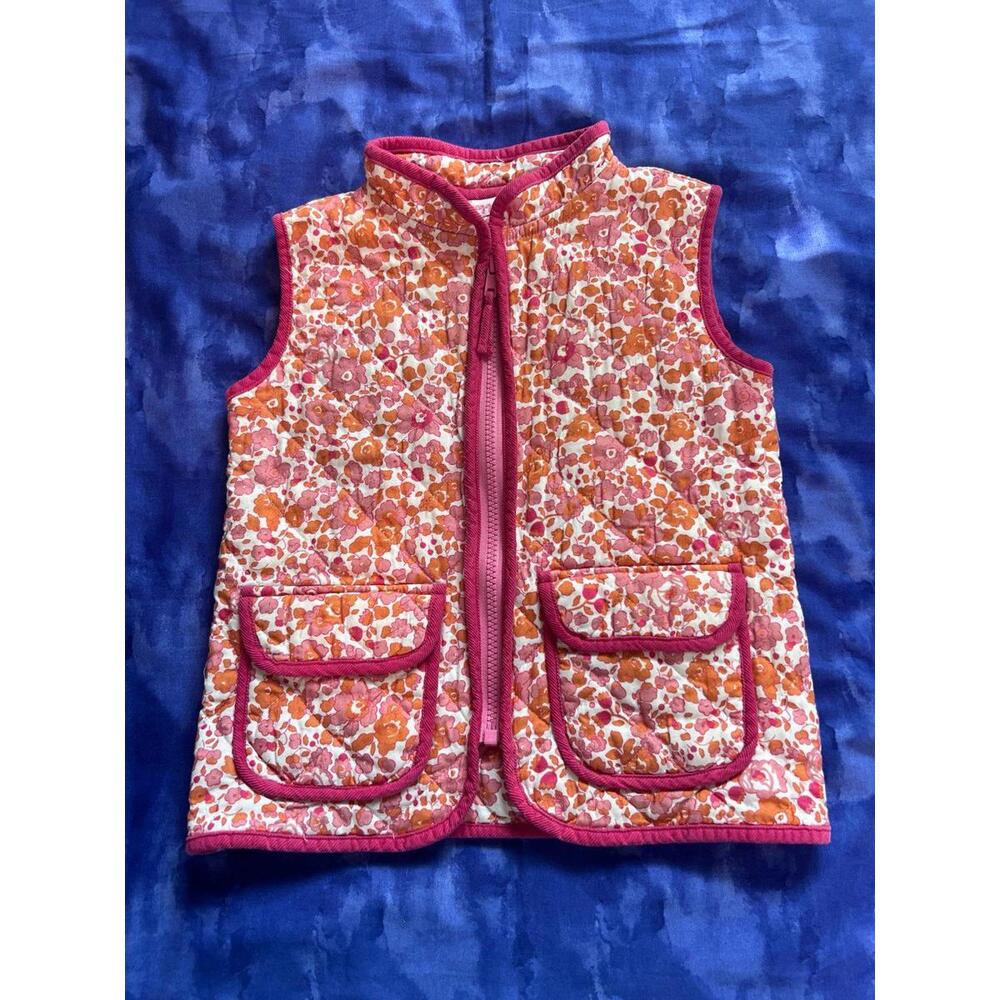 Peggy Green Cotton Pink Floral Quilted Vest with Pockets Girls Size‎ 6
